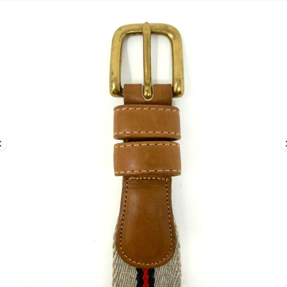 Coach Surcingle Belt Wool Webbing Leather Trim Brass Buckle‎ 28